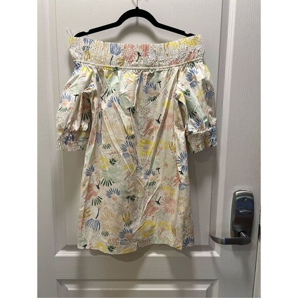 Zara Floral Multicolor Smocked Off-The-Shoulder Mini Dress - size S - Picture 5 of 10